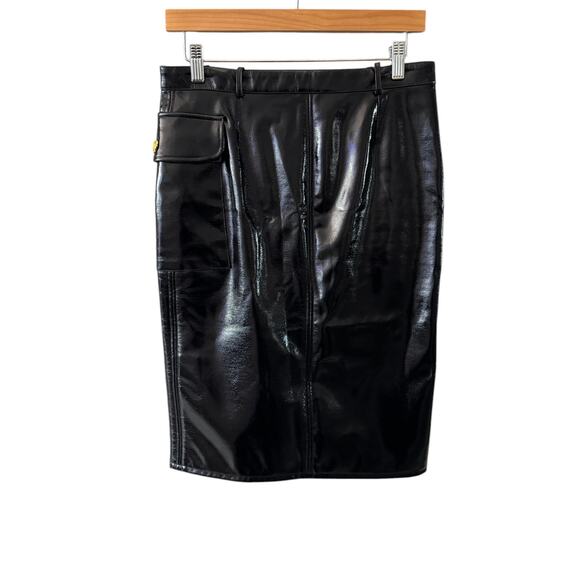 Versace Vinyl Midi Skirt Medusa Head Gold Buttons Black IT 40 US 4 - Picture 4 of 15